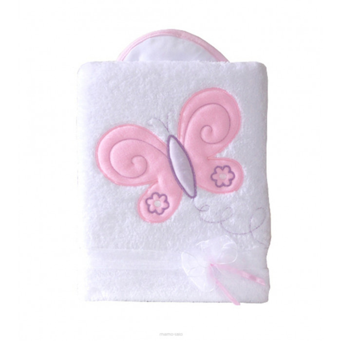 Obojstranná chlpáčková dečka s vyšívkou 75 x 90 cm, Motýlik, biela/ružová