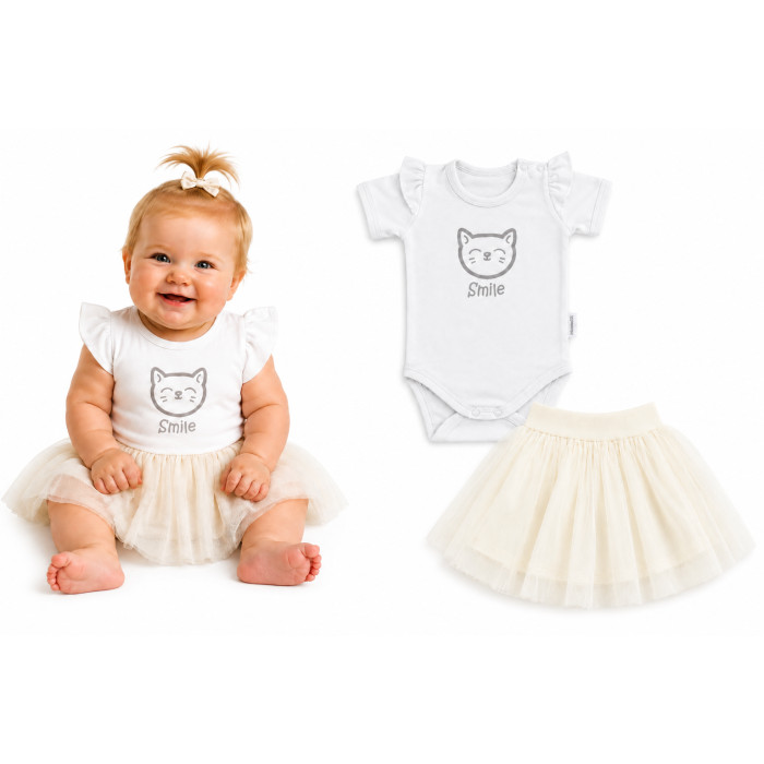 2D sada - body s krátkym rukávom Cat + tutu suknička cream, veľ. 86