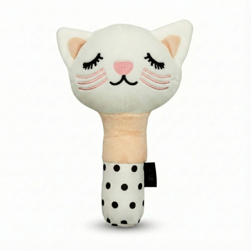 Plyšová senzorická špirála + plyšové pískatko Mačička - ružová, biela