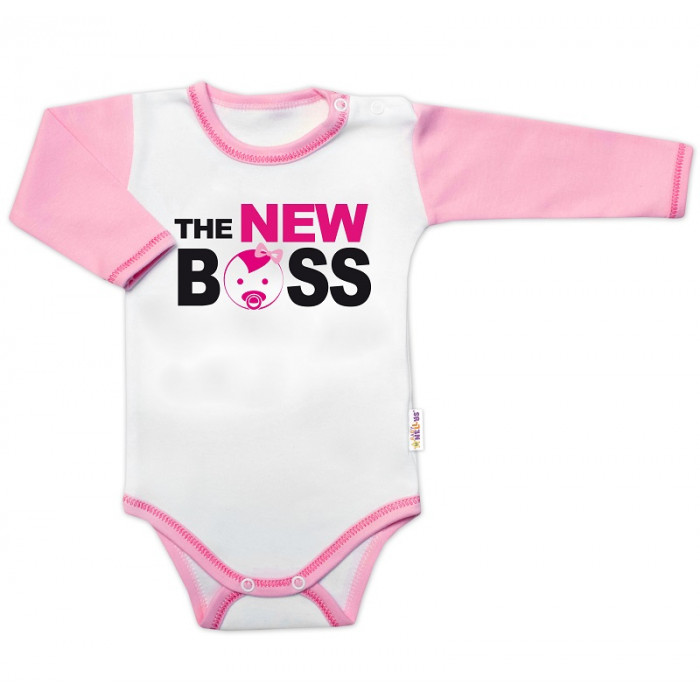 Body dlhý rukáv s vtipným textom Baby Nellys, The New Boss, veľ. 62, holka