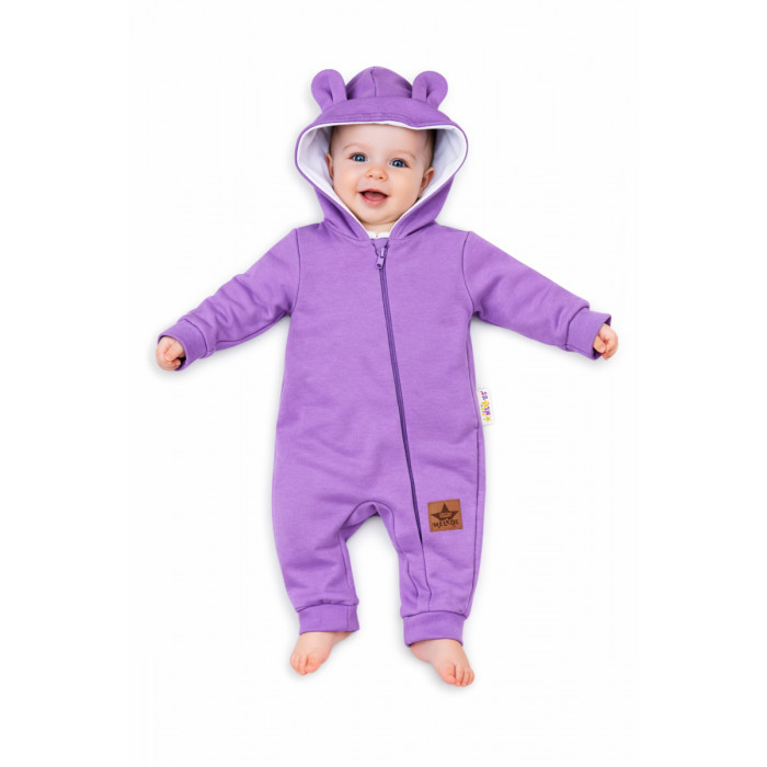 Baby Nellys ® Teplákový overal s kapucňou - fialový, veľ. 80