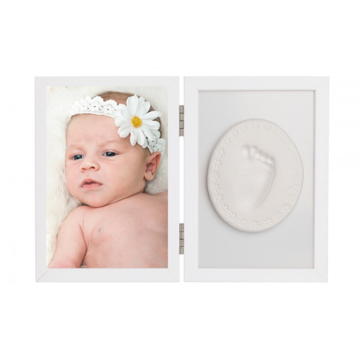 Baby Odtlačok - Dvojitý rámček s modelínou pre odtlačok ručičky alebo nožičky, biely