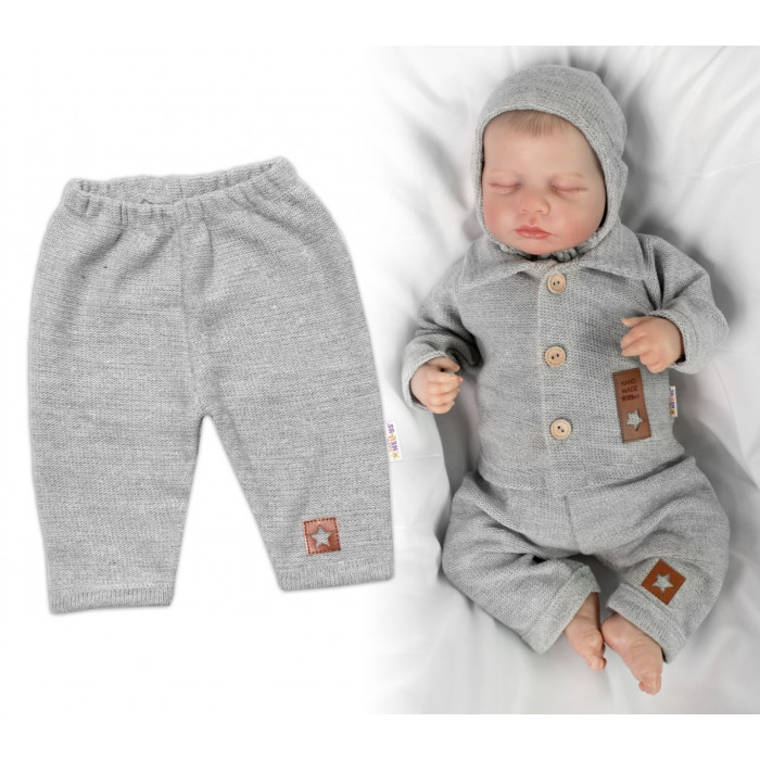 Pletené nohavice Hand Made Boy, Baby Nellys, sivé, veľ. 68