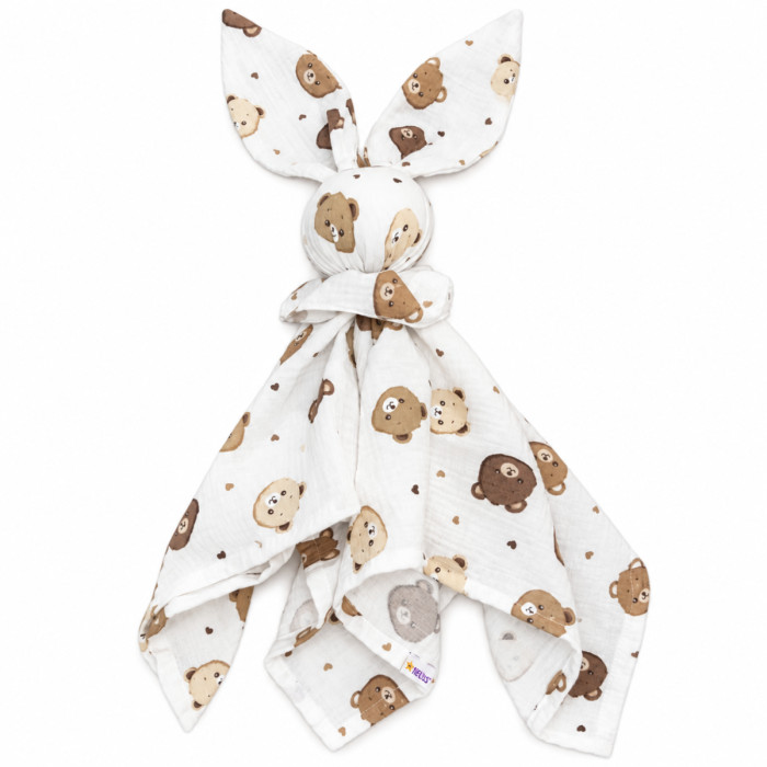 Mušelínová plienka, maznáčik, prítulníček Baby Nellys Bunny, Medvedíkovia, modré, ecru