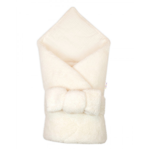 Luxusná obojstranná zavinovačka/deka/podložka so stuhou, smotanová