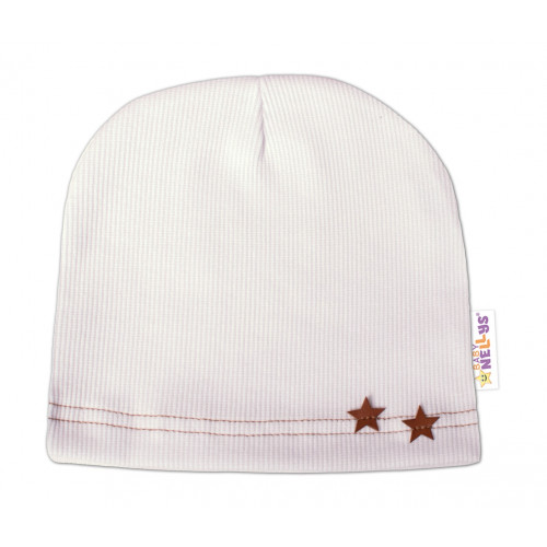 Baby Nellys Rebrovaná čiapka Hviezdičky - biela