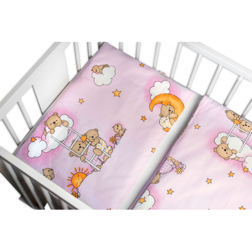 Mantinel s obliečkami Premium, Baby Nellys, 3D sada, Medvedík na rebríku, ružový,135x100cm