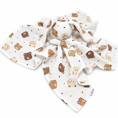 Mušelínová plienka, maznáčik, prítulníček Baby Nellys Bunny, Medvedíkovia, modré, ecru