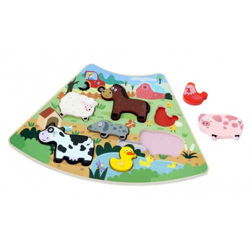 Drevené puzzle Veselá farma prepojiteľné, 7 dielkov
