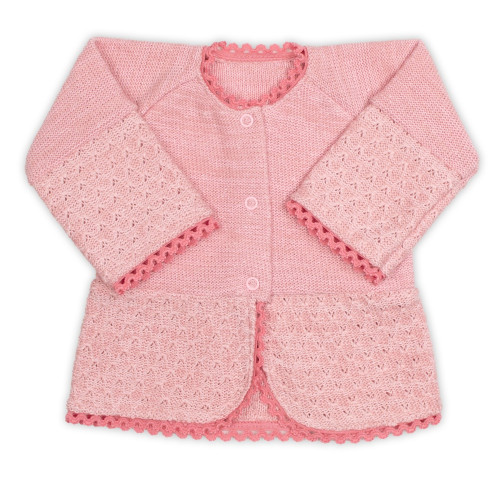 3D pletená sada Eliška s háčkovanými detailmi - púdrovo růžová, veľ. 74