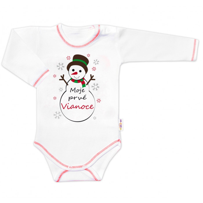 Baby Nellys Body dlhý rukáv Moje prvé Vianoce, Snehuliak, biele