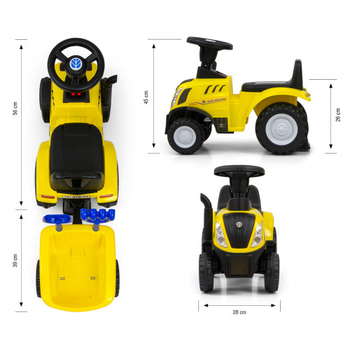 Detský traktor odrážadlo New Holland s prívesom - žltý