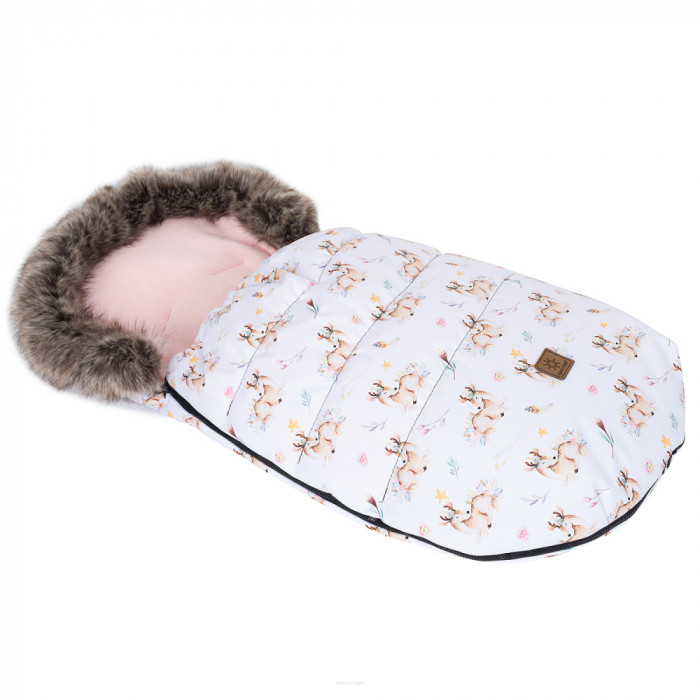 Zimný fusak Lux s kožušinkou, Srnka, 50 x 100cm - ružová, béžová