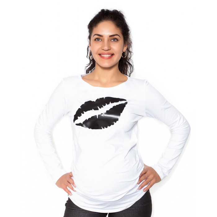 Be MaaMaa Tehotenské  tričko dlhý rukáv Kiss - biele