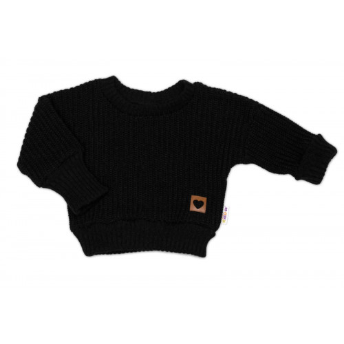 Rastúci oversize pletený svetrík pre bábätko, čierny, veľ. 80/86