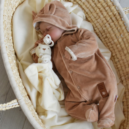 Baby Nellys Dvojvrstvový velúrový overal s kapucňou New Bunny, hnedý, veľ. 80