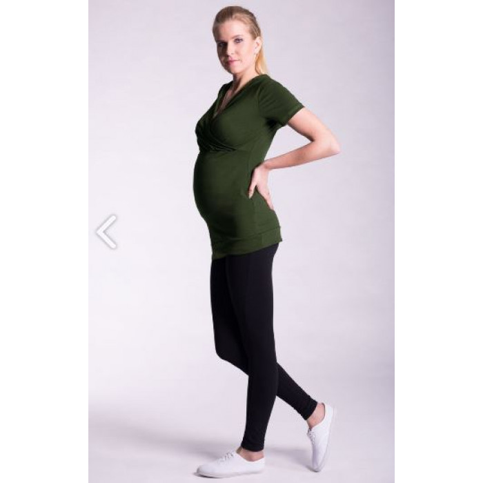 Be MaaMaa Tehotenské a dojčiace tričko s kapucňou, kr. rukáv - khaki