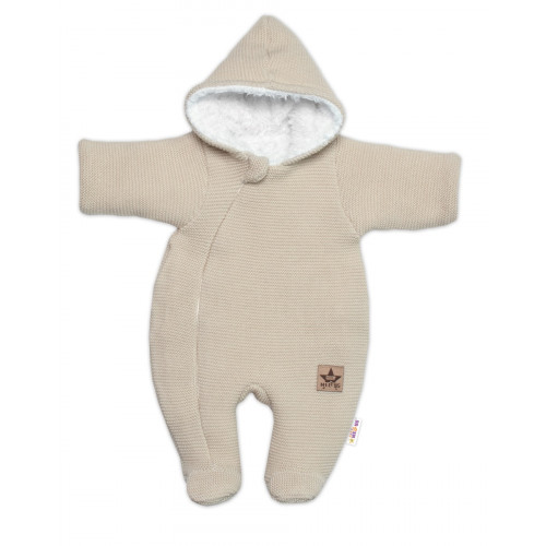 Zimná pletená kombinéza/overálok s kapucňou Baby Nellys - capuccino, veľ. 62