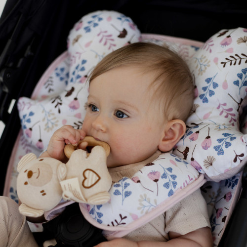 Oboustranná vložka do kočárku, velvet, bavlna, Květinky, béžové