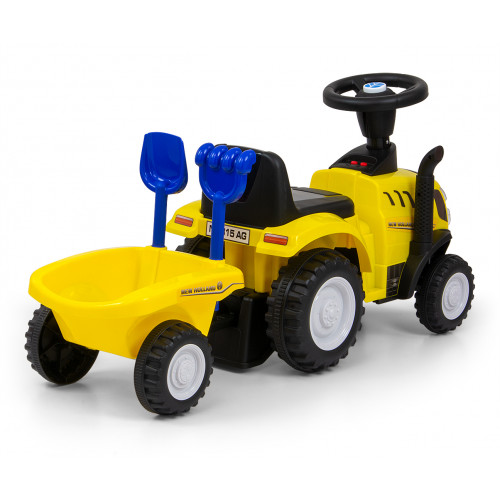Detský traktor odrážadlo New Holland s prívesom - žltý