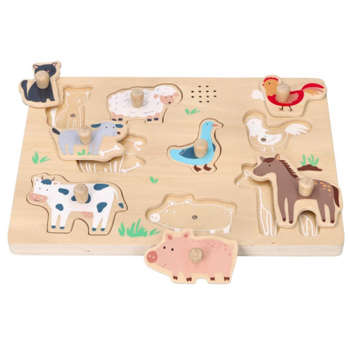 Drevené zábavné vkladacie puzzle so zvukom, Farma 3D
