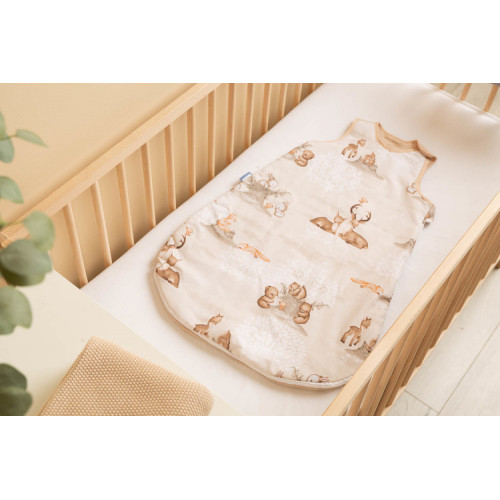 Spací vak, mušelín, bavlna, veľ. M, 50x80cm - Zábava v lese, béžový