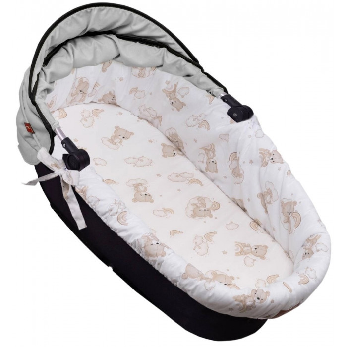 Bavlnená vložka do kočíkov/koše s penovým matracom, Malý medvedík. béžová/biela