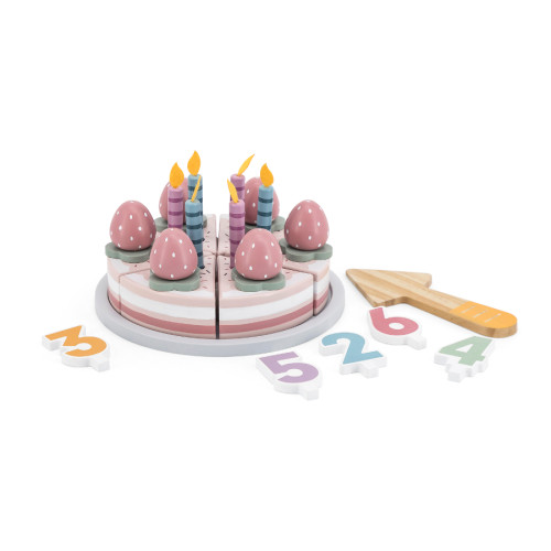 Drevená narodeninová torta Viga – jahodová – krájací set 26 ks