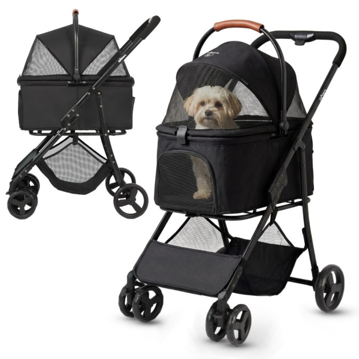 Qppet Bobbie Pet Stroller – kočík pre psy a mačky čierny, do 15 kg, skladací