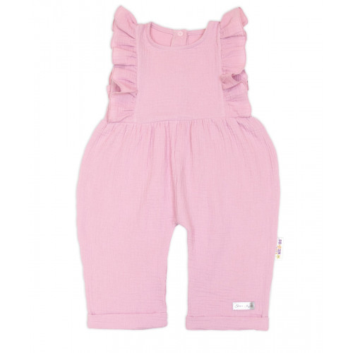 Letný mušelínový overálok pre dievčatká s volánikom Star - staroružová, veľ. 110