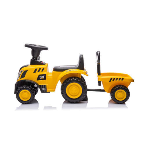 Detský traktor s vlečkou a náradím – odrážadlo pre deti so zvukmi - žlté