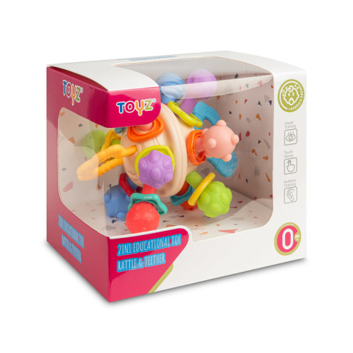 Toyz Edukačná hračka 2v1 hrkálka a hryzátko – senzorická, umývateľná