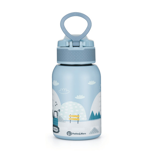 Detská termofľaša so slamkou 350 ml – nerezová termo fľaša pre deti, 12m+, modrý mix