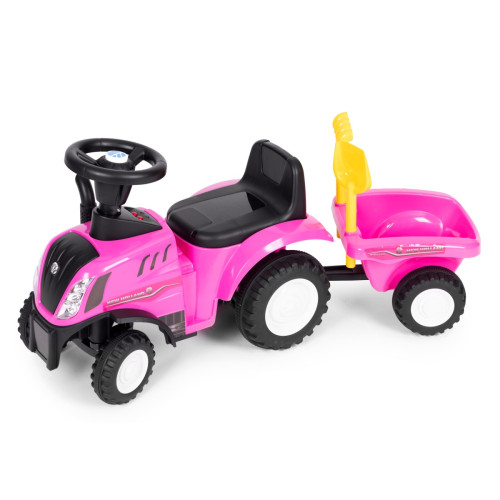 Detské odrážadlo traktor s prívesom, interaktívny volant so zvukmi, ružové