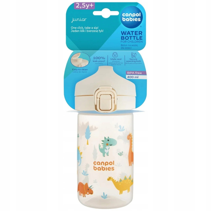 Junior fľaša na pitie 400 ml s pítikom 30m+ – detská fľaša, plastová, béžová