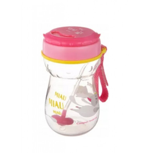 Canpol babies Hrnček športový so slamkou a závažím 350 ml, mačička - ružová