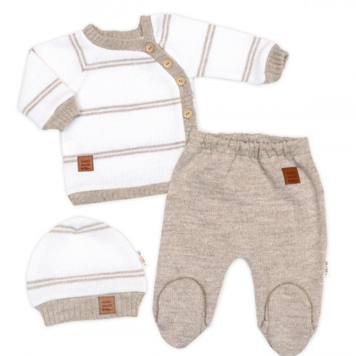 Pletená sada pre bábätko s jemným prúžkom 3D, lux - béžová, biela