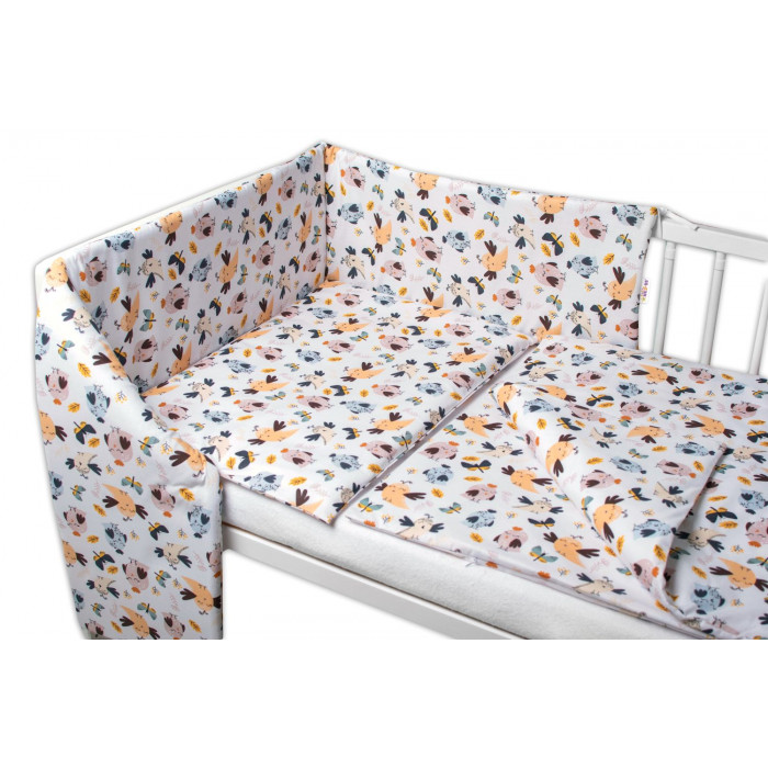 3-dielna sada - mantinel s obliečkami Vtáčiky a Vážky - biela, 120x90 cm