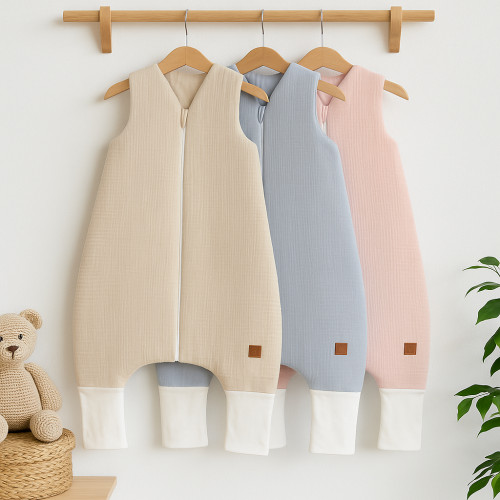 Mušelínový spací vak so zahrnovacími nohavičkami - sivý, veľ. M