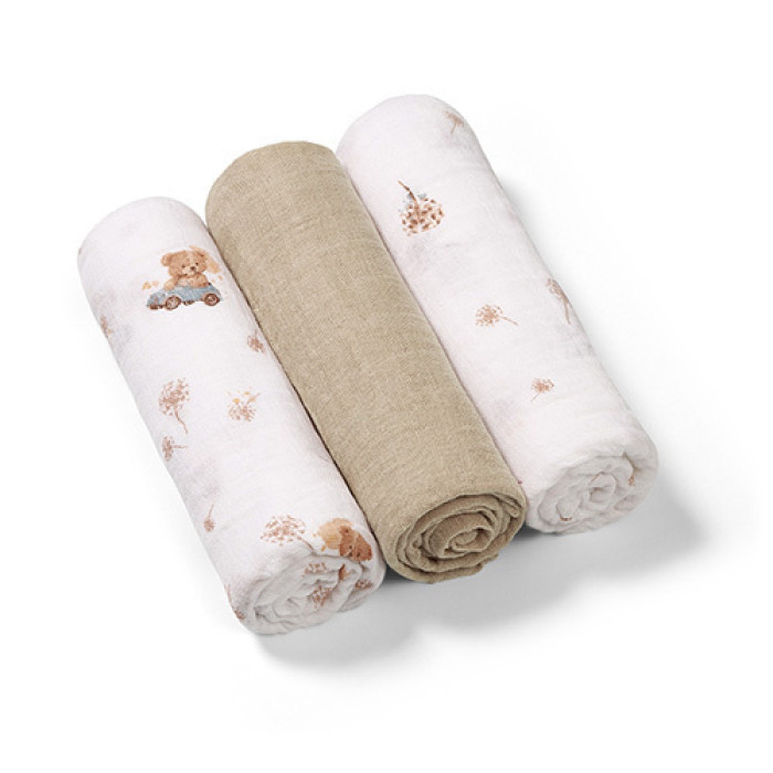 Mušelínové plienky BabyOno, Super Soft béžové, 100% bavlna, 3 ks x 70x70 cm, Medvedík I