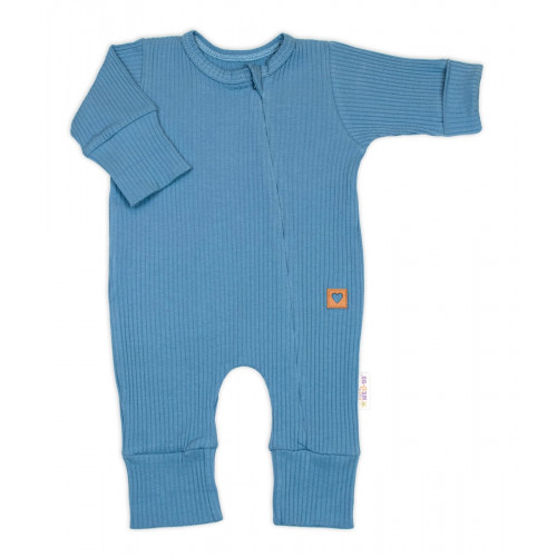 Rastúci rebrovaný overálek, čiapočka a topánočky, 3D, Nature - jeans