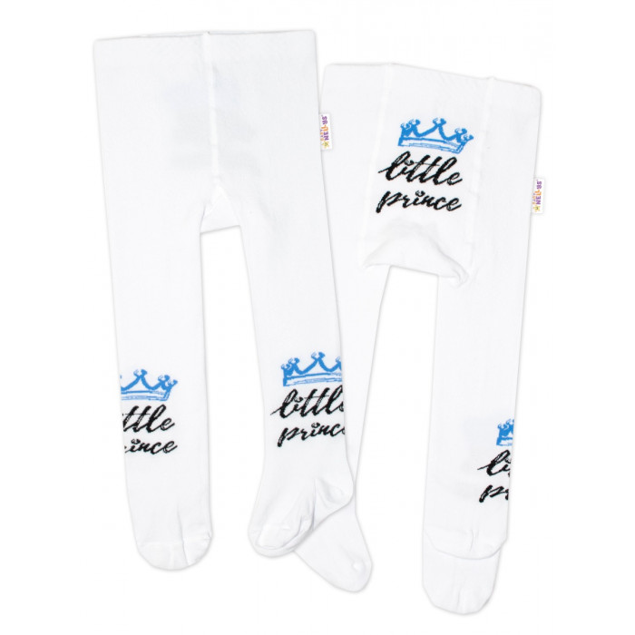 Baby Nellys Detské pančuchy bavlnené, Little Prince - biele s modrou korunkou, veľ. 80/86