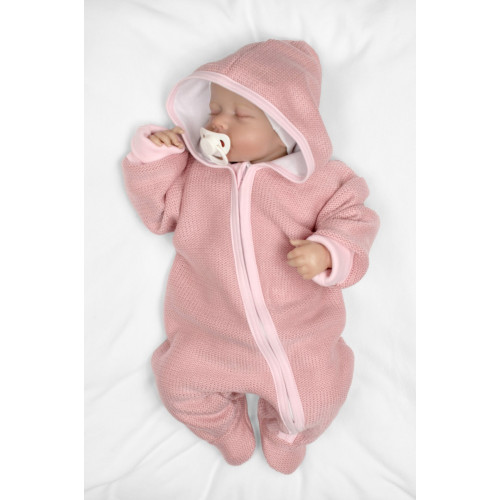 Pletený overal s kapucňou, CUTE - púdrovo růžová