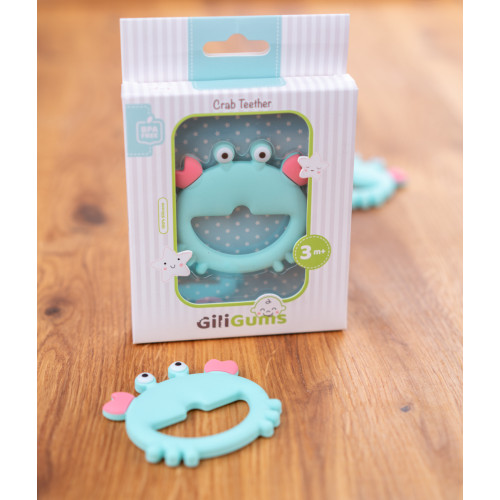 GiliGums Detské hryzátko Crab Bracelet Teether, 3m+, 1 ks, matový