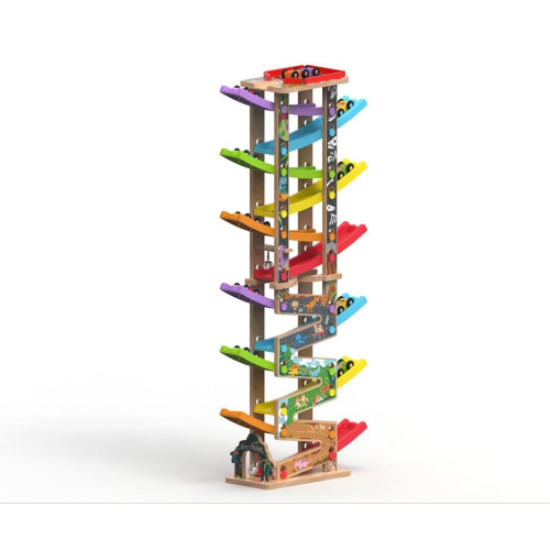 Veľká drevená pretekárska dráha 12 ramp – 36 dielov, 2Kids Toys, 18m+