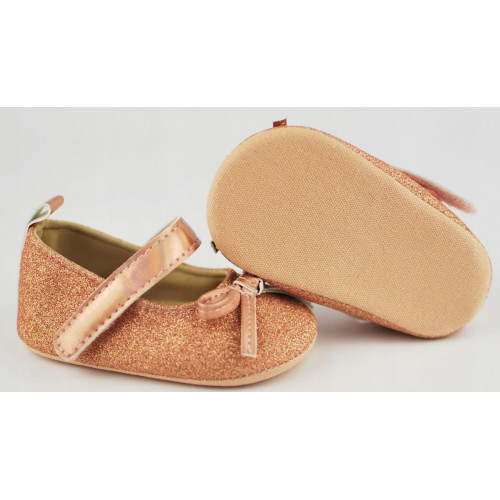 Dojčenské capáčky/topánočky s mašličkou, zlaté, Baby Nellys, vel. 6/12 m