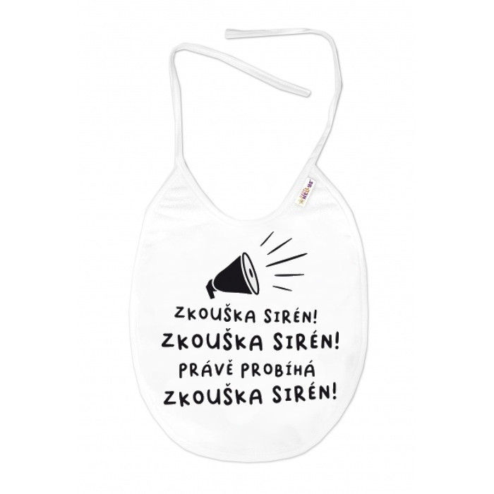 Nepremokavý podbradník, 24 x 27 cm - Zkouška sirén! Baby Nellys  - biely