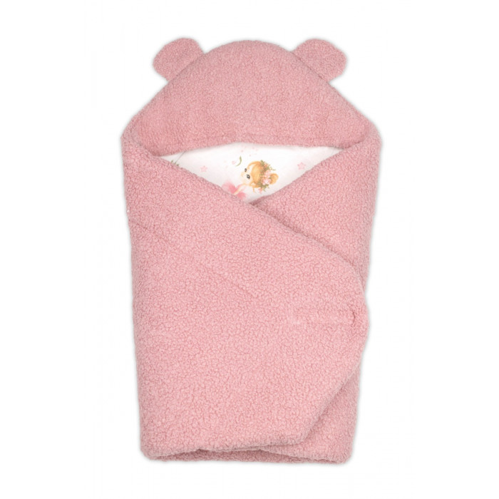 Baránková zavinovačka s kapucňou bavlna/baránok, Teddy Boucle - Balerína, pudrovo ružová