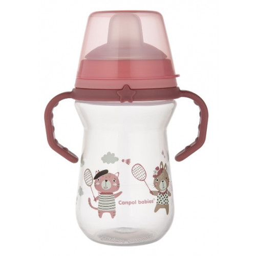 Nevylievací hrnček Canpol Babies s mäkkým náustkom - Bonjour, ružový, 250 ml