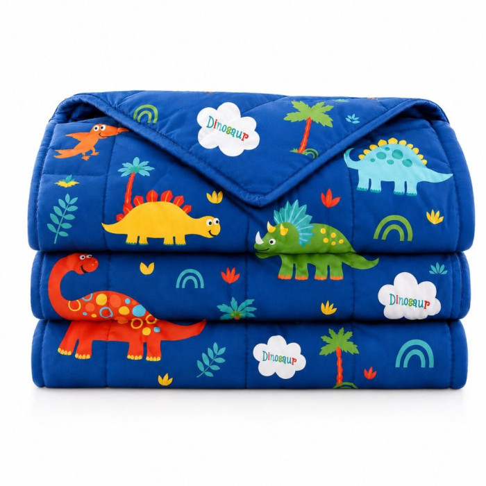 Záťažová deka TULLO Fizjo 3 kg, 100 × 150 cm, modrá s dinosaurami
